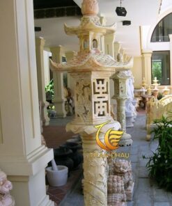 Đèn Đá Trạm Tứ Linh Đá Cẩm Thạch Vàng