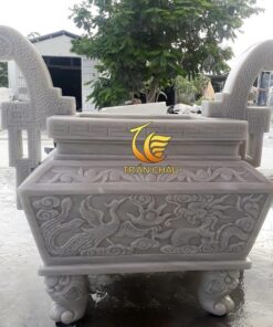 Lư Hương Vuông Trạm Tứ Linh Đá Cẩm Thạch