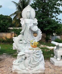 Mẫu Tượng Phật Quan Âm Cưỡi Rồng Đá Trắng Vân Mây