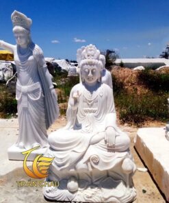 Phật Quán Tự Tại Bồ Tát Bằng Đá Cẩm Thạch Trắng
