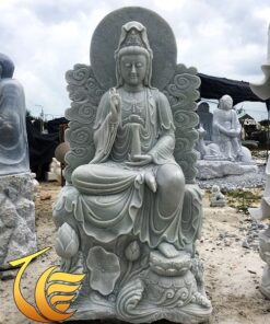 Phật Quán Tự Tại Bồ Tát Đá Xám Nguyên Khối