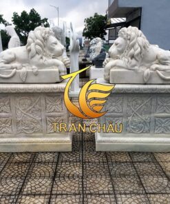 Cặp Tượng Sư Tử Nằm Đá Trắng