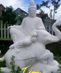 Tượng Bồ Tát Văn Thù Và Phổ Hiền Bằng Đá Trắng Phong Thủy