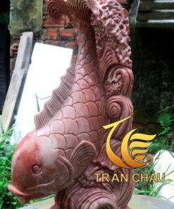 Tượng Cá Chép Trang Trí Hồ Cá Đá Cẩm Thạch Đỏ