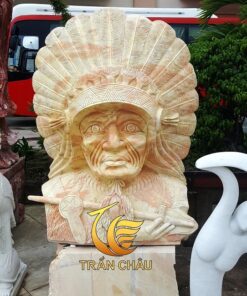 Tượng Chân Dung Người Da Đỏ Đá Cẩm Thạch Nguyên Khối