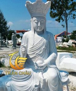 Tượng Địa Tạng Vương Bồ Tát Ngồi Đề Thính Bằng Đá Cẩm Thạch