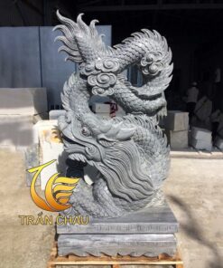 Tượng  Lưỡng Long Tranh Trâu Đá Cẩm Thạch Đen