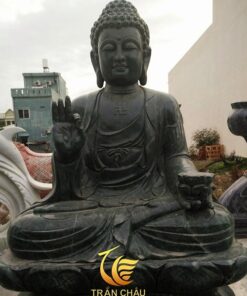 Tượng Phật A Di Đà Ngồi Đá Đen Nguyên Khối