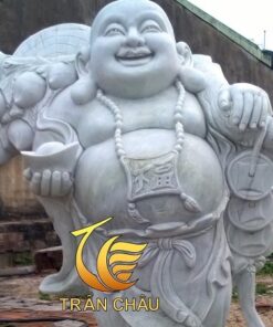 Tượng Phật Di Lặc Đá Đứng Vát Cành Đào