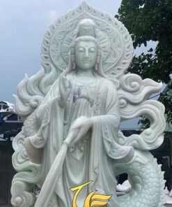 Tượng Phật Quan Âm Bồ Tát Đứng Cưỡi Rồng Đá Nguyên Khối