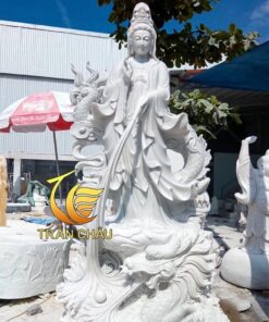 Tượng Phật Quan Âm Đứng Cưỡi Rồng Bằng Đá Tự Nhiên
