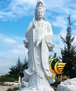 Tượng Phật Quan Âm Trắng Đá Cẩm Thạch