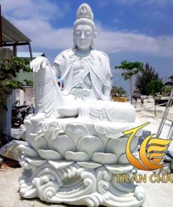 Tượng Phật Quán Tự Tại Bồ Tát Đá Trắng Nguyên Khối