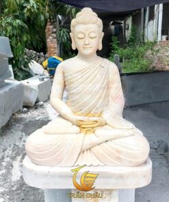 Tượng Phật Thích Ca Đá Cẩm Thạch Vàng Nguyên Khối