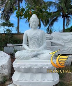 Tượng Phật Thích Ca Mâu Ni Tọa Sen Đá Trắng Non Nước