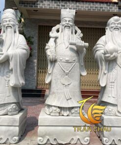 Tượng Phước Lộc Thọ Đứng Đá Trắng Nguyên Khối