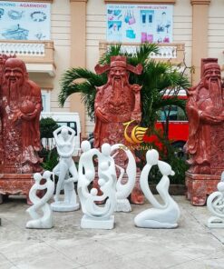 Tượng Phước Lộc Thọ Tam Đa Bằng Đá Cẩm Thạch Đỏ Đẹp Cao 2m2