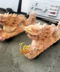 Tượng Rồng Đá Cẩm Thạch Đỏ Nguyên Khối
