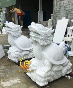 Tượng Rùa Đầu Rồng Phong Thủy Đá Cẩm Thạch Trắng