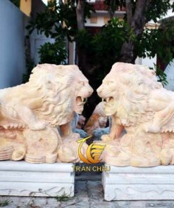 Tượng Sư Tử Bằng Đá Cẩm Thạch Vàng