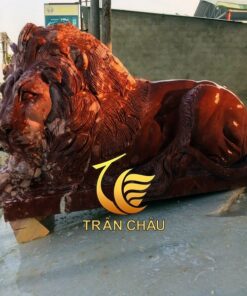 Tượng Sư Tử Đá Granite Đỏ Nguyên Khối