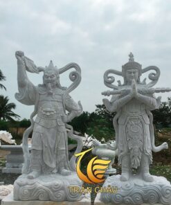 Tượng Tiêu Diện Đại Sĩ Và Vi Đà Hộ Pháp Đá Trắng Vân Mây