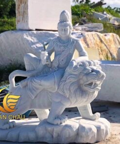 Tượng Văn Thù Bồ Tát Đá Trắng Nguyên Khối