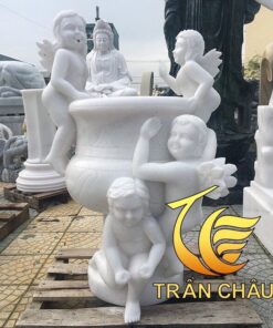 Chậu Hoa Đá Cẩm Thạch Chạm Thiên Thần